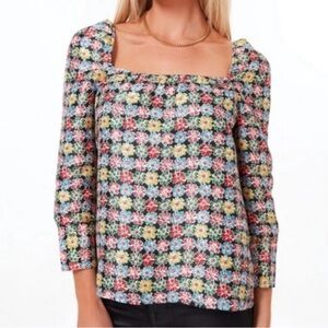 Tuckernuck NWT Punchy Jacquard Emilie Blouse Vibrant Multicolor Floral Sz S